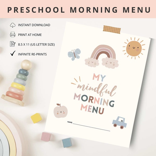 Preschool morning menu printable, homeschool preschool, preschool worksheets, homeschool menu, alphabet printable