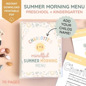 Custom Summer Morning Menu, Preschool morning menu printable, preschool worksheets, homeschool menu, alphabet printable, Custom Name Tracing