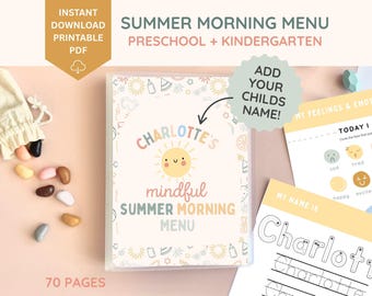 Custom Summer Morning Menu, Preschool morning menu printable, preschool worksheets, homeschool menu, alphabet printable, Custom Name Tracing