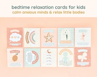Bedtime relaxation cards, mindfulness cards for kids printable, affirmation cards kids, mindful breathing, Emotion toolbox