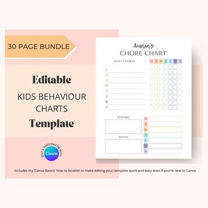Editable Kids Chore Charts, Reward, Allowance, Screen time, School Routine, Behavior Chart, Consequences, Daily Checklist, Weekly Chores PDF