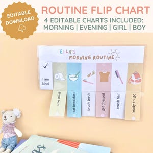 Toddler Routine Flip Chart, Morning and Evening Routine Flip Chart, Editable Visual Schedule, Routine Flip Chart for Kids, Kids Flip Chart