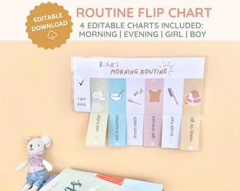 Toddler Routine Flip Chart, Morning and Evening Routine Flip Chart, Editable Visual Schedule, Routine Flip Chart for Kids, Kids Flip Chart