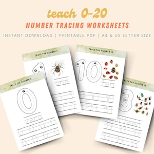 20 Number tracing worksheets, traceable numbers, preschool worksheets, 0-20 Printable Number Tracing, Kids Tracing, Handwriting Practice