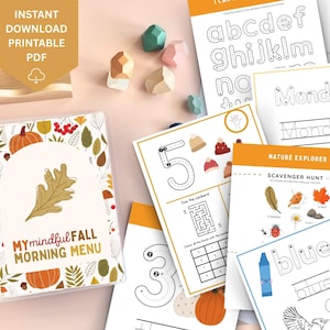 Fall Autumn Morning Menu, Preschool morning menu printable, preschool worksheets, homeschool menu, alphabet printable, homeschool worksheet