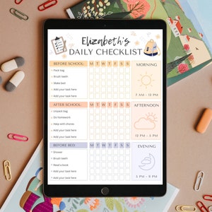 Kids Daily School Checklist Schedule Printable, Editable Chore Chart, Daily Routine Responsibility Chart, Homeschool Planner To Do List