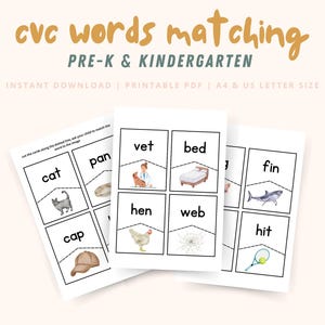 CVC Flashcards and Word Matching Game Printable! Designed to target all five short vowel sounds, this set is perfect for early readers in kindergarten or homeschool settings.