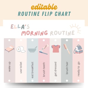 Morning & Evening Routine Flip Chart, Editable Visual Schedule | Kindergarten Preschool Homeschool Printable | Montessori Custom Routine