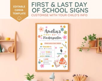 Editable First Day of School Sign Flower, Back To School Board, Last Day Of School, School Sign Kids, School Photo Prop, 1St Day Of School