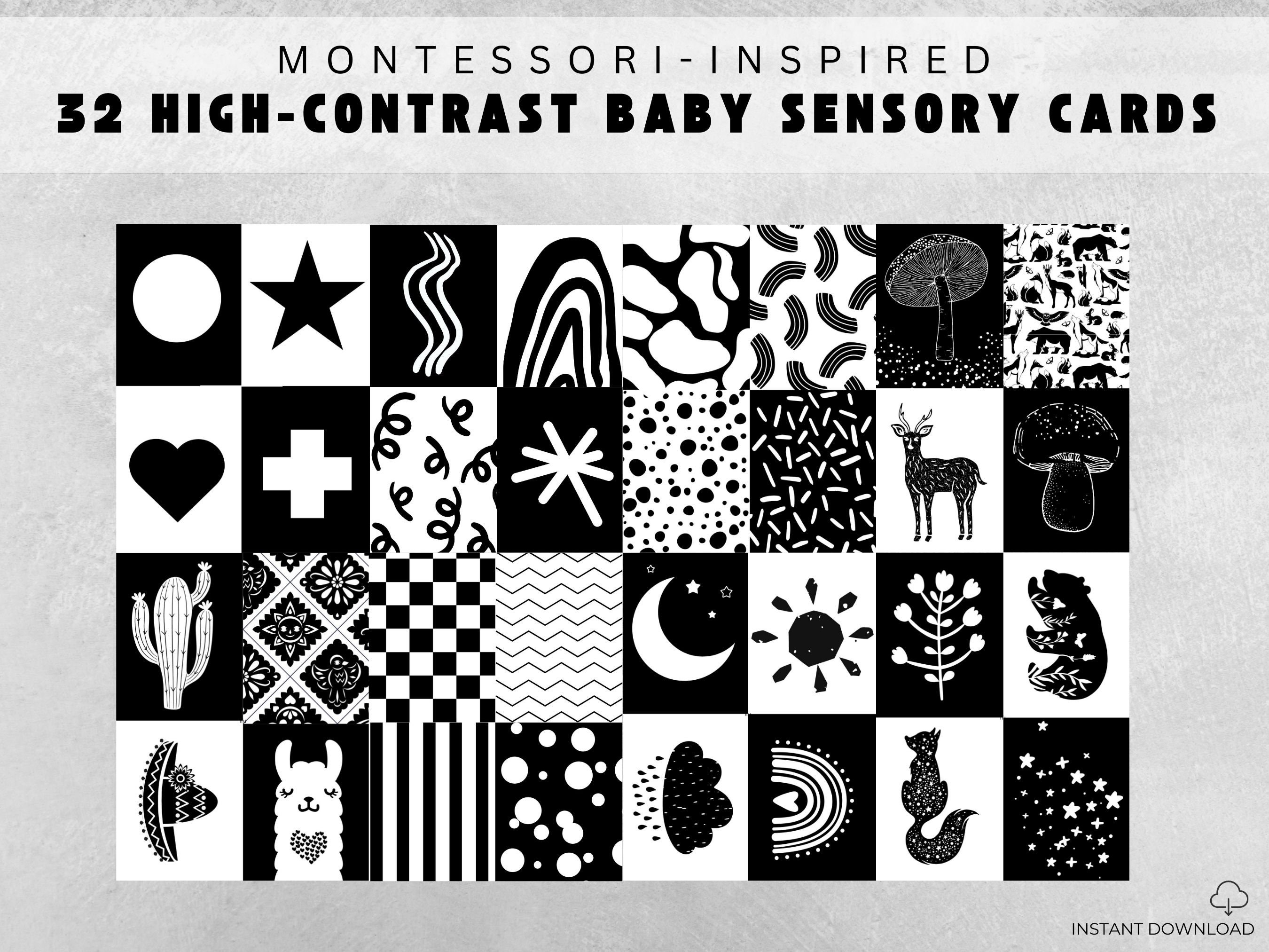 32 High Contrast Baby Cards Bundle Printable Montessori Black and White ...