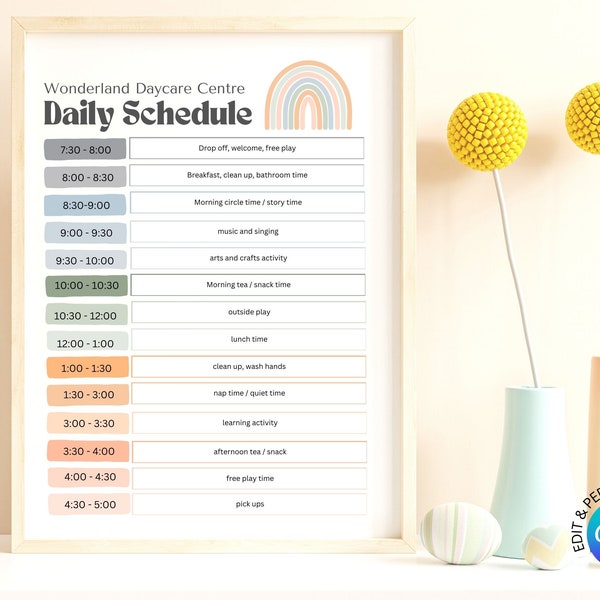 Daily Daycare Schedule, Daycare Forms, Daycare Provider, Home Daycare, Childcare Center, Editable Template, Daily Routine, Canva Template,