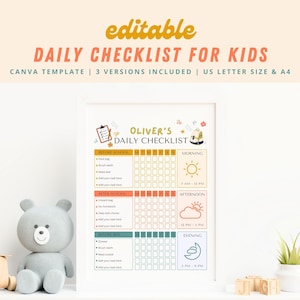Kids School Day Checklist Schedule Printable, Editable Chore Chart, Daily Routine Responsibility Chart, Homeschool Planner To Do List