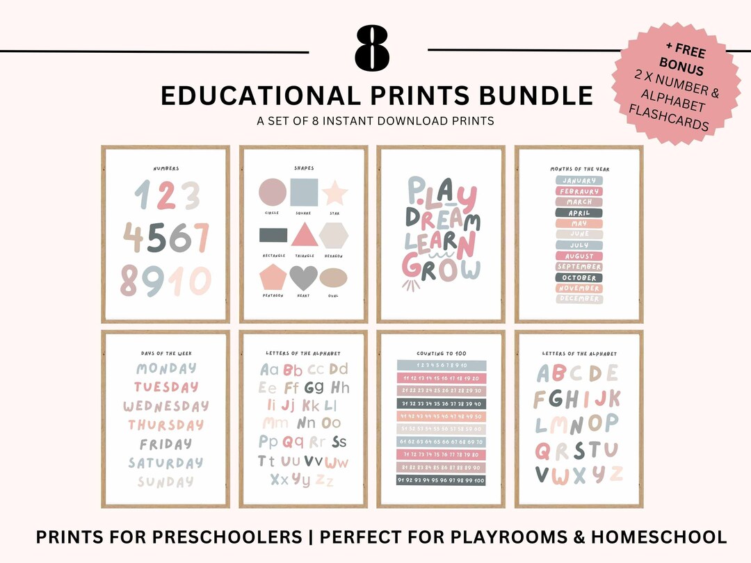 Buy 8 Preschool Educational Bundle Posters Set Kindergarten Classroom ...