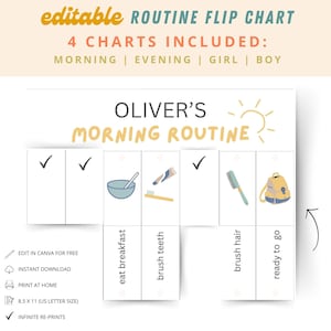 Toddler Routine Flip Chart | Morning & Evening Routine Flip Chart | Editable Visual Schedule | Routine Flip Chart for Kids | Kids Flip Chart