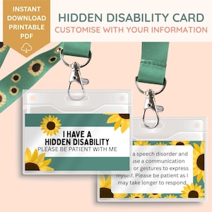 Hidden disability cards, invisible disability, medical ID, communication cards, sunflower lanyard, Autism, Audhd, non verbal, speech therapy
