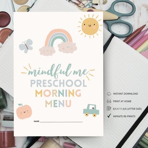 Preschool morning menu printable, homeschool preschool, preschool worksheets, homeschool menu, alphabet printable