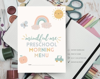 Preschool morning menu printable, homeschool preschool, preschool worksheets, homeschool menu, alphabet printable