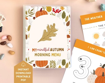 Fall Autumn Morning Menu, Preschool morning menu printable, preschool worksheets, homeschool menu, alphabet printable, homeschool worksheet
