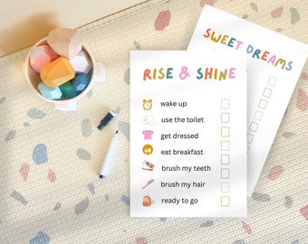 Kleinkind Aufgaben Tabelle mit Bildern, Kinder Routine Checkliste, Aufgaben Tabelle für Kinder, bearbeitbare Routine, druckbare Checkliste, Morgen und Nacht,