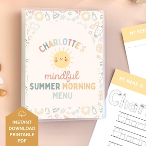 Custom Summer Morning Menu, Preschool morning menu printable, preschool worksheets, homeschool menu, alphabet printable, Custom Name Tracing
