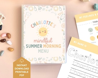 Custom Summer Morning Menu, Preschool morning menu printable, preschool worksheets, homeschool menu, alphabet printable, Custom Name Tracing