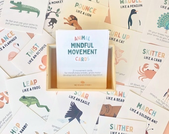 Animal Movement Cards, mindfulness cards for kids, feelings and emotions cards for toddlers, circle time, zones of regulation