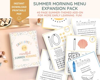 Expansion Pack Summer Morning Menu, Preschool morning menu printable, preschool worksheets, alphabet printable, Custom Name Tracing