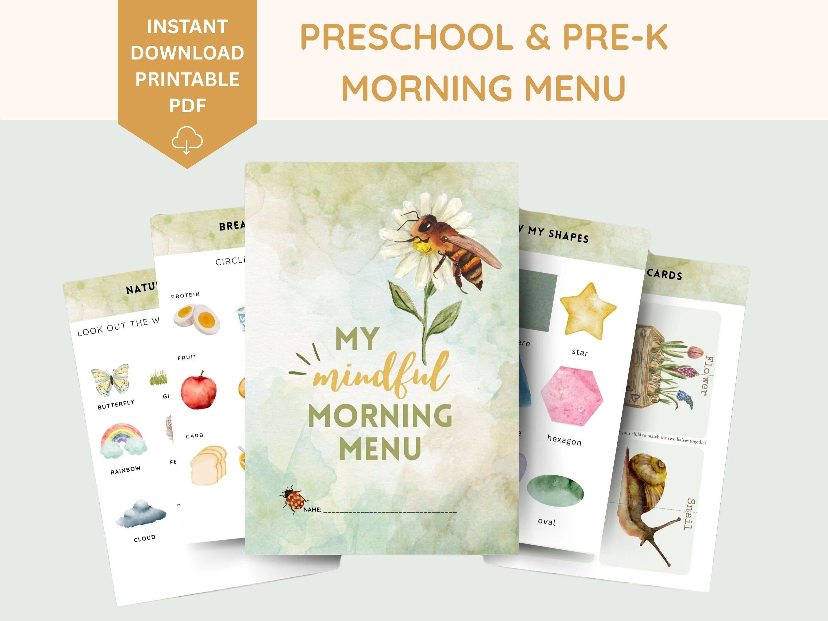 Preschool morning menu printable, homeschool preschool, preschool worksheets, homeschool menu, alphabet printable