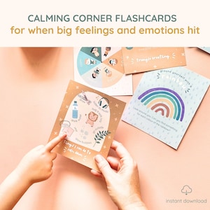 Cartes-éclair pour le coin apaisant à imprimer, roue des sentiments pour les enfants, stratégies d'apaisement pour les enfants, régulation des émotions, sentiments et émotions