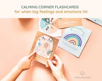Calming corner flashcards printable, feelings wheel for kids, calming strategies for kids,  emotional regulation, feelings and emotions