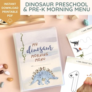 Preschool morning menu printable, homeschool preschool, preschool worksheets, alphabet printable, preschool printable, dinosaur activities