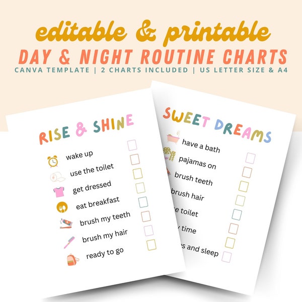 Toddler Chore Chart with Pictures, Kids Routine Checklist, Chore Chart For Kids, Editable Routine, Checklist Printable, Morning And Night,