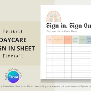 Sign In and Out Form For Daycare, Home Daycare, Preschool Sign In Sheet, Daycare Forms, Daycare Provider, Childcare Center Editable Template
