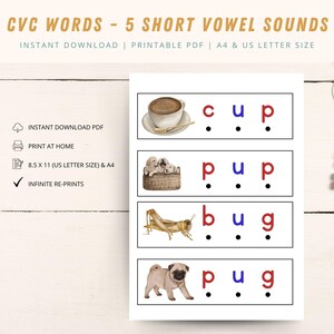 CVC Flashcards and Word Matching Game Printable! Designed to target all five short vowel sounds, this set is perfect for early readers in kindergarten or homeschool settings.