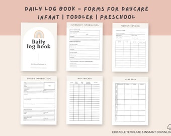 Daily Report Forms for Daycare, Childcare Professionals and Preschool, Home Daycare, Daycare Forms, Daycare Provider,Editable Template