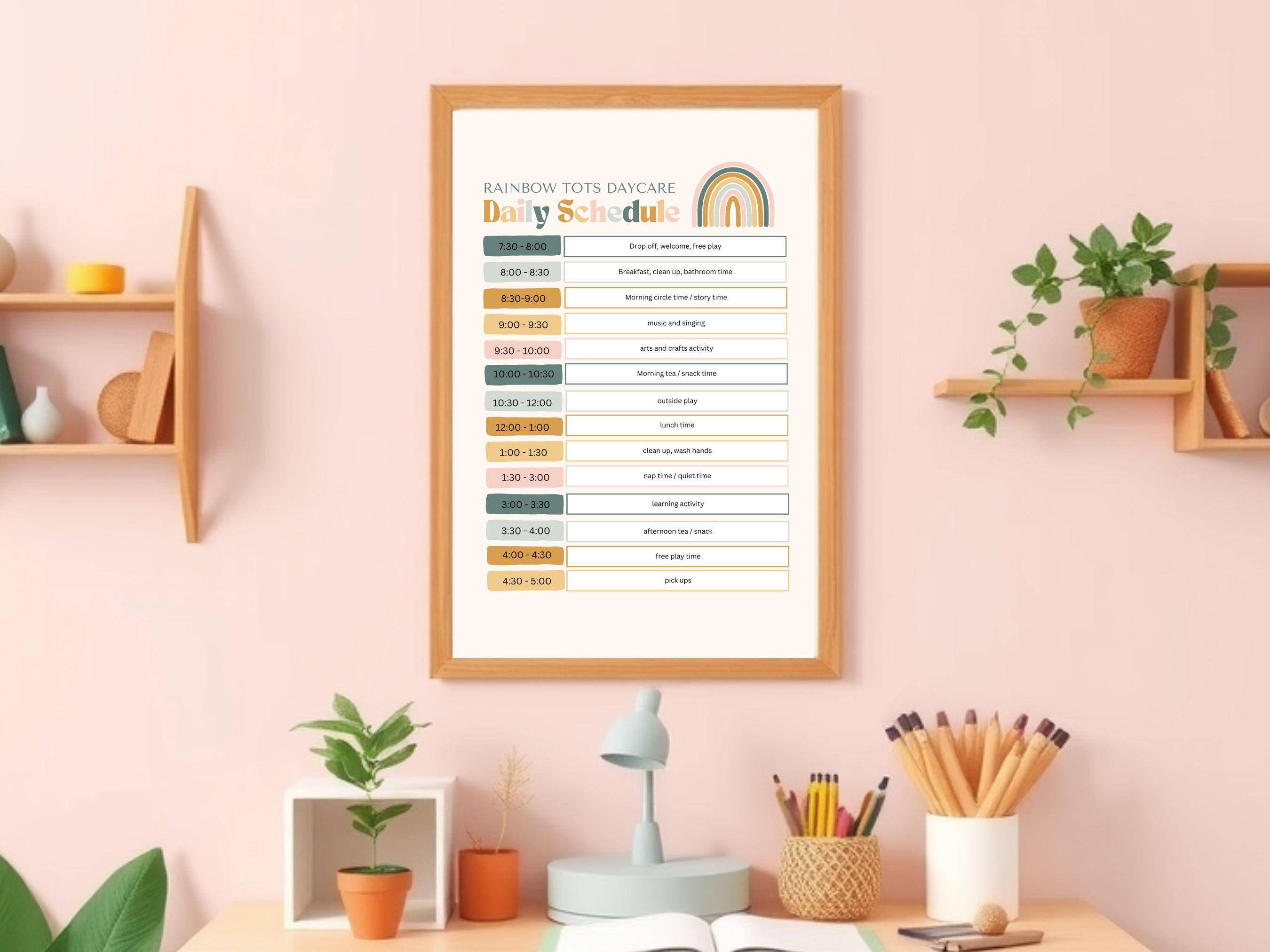Daily Daycare Schedule, Daycare Forms, Daycare Provider, Home Daycare, Childcare Center, Editable Template, Daily Routine, Canva Template,