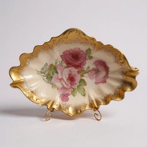 Antique C.T. Altwasser Germany Porcelain Bowl | Hand-Painted Roses & Gold Gilded Rim | Vintage Decorative Dish