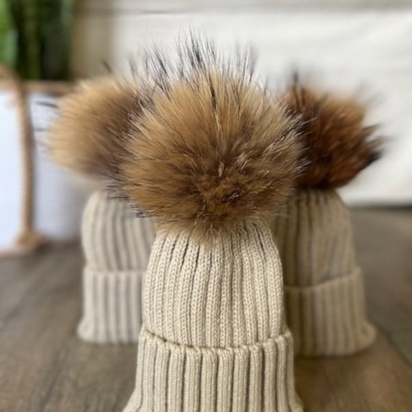 Real fur pom pom hat for todder/child