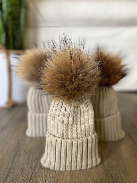 FLB] Wholesale Real Mink Fur Pom Poms Knitted Hat Ball Beanies Winter Hat  For Women Girl 'S Wool Hat Cotton Skullies Female Cap, 🧢 Cap Shop Store