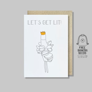 Cartão de festa Let’s Get Lit – Banksia australiana minimalista com personalidade ousada