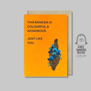 Biglietto d'auguri Banksia "Ti amo" / Arte australiana della savana, 30° anniversario, regalo per lui, colorato, meraviglioso, perché ti amo, 1° anniversario, protea