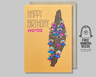 Weirdo birthday card | banksia pod card, abstract banksia, recycled birthday card, coastal banksia, banksia integrifolia