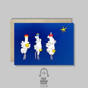 Three Wise Banksias – Funny Australian Christmas Card – Native Plant Xmas Card with Blue Background