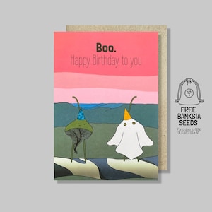 Lustige Ghost Gumnut Geburtstagskarte – Boo! Aussie Wortspiel Karte, Native Plant Geburtstag, innen leer