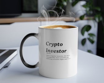 Crypto Investor Ups and Downs, Coffee Cup Mug, Color Changing Coffee Cup, Made in USA, Temperature Sensitive Technology, Tea Cup, Crypto Mug