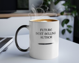 Fountain Pen Future Best Selling Author Coffee Cup Mug, Color Changing Coffee Cup, Made in USA, Temperature Sensitive Technology, Tea Cup