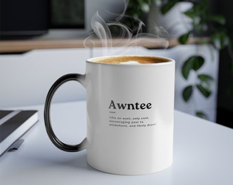 Awntee the Cool Drunk Party Aunt Coffee Cup Mug, Color Changing Coffee Cup, Made in USA, Temperature Sensitive Technology, Tea Cup