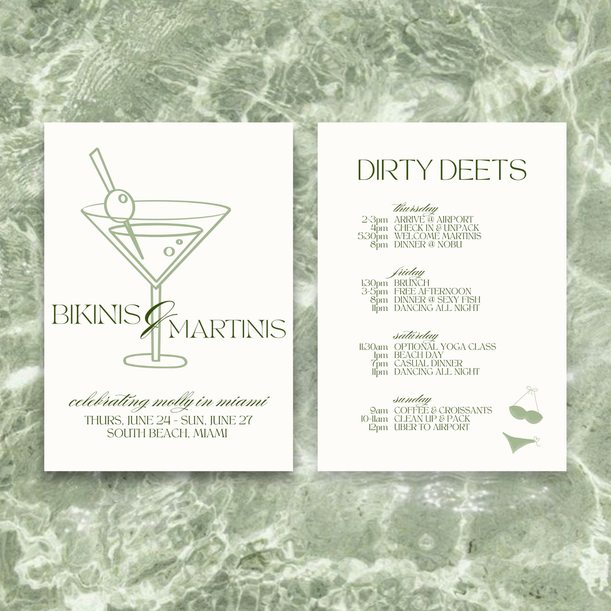 Bikinis &amp; Martinis Bachelorette Itinerary Template Personalized, Custom ...