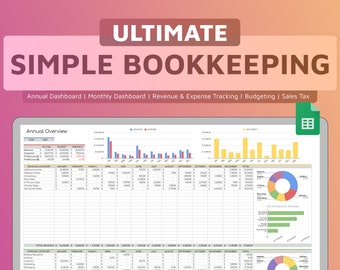 Easy & Simple Bookkeeping Template | Google Sheets | Income and Expense Tracker | Accounting | Sales Tax | Profit and Loss
