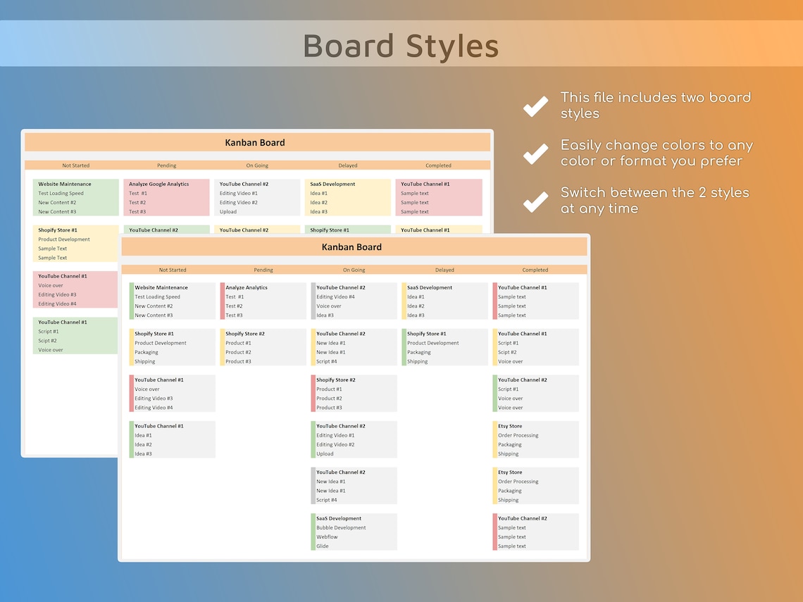 Kanban Board Excel Template Task Tracker Project - Etsy